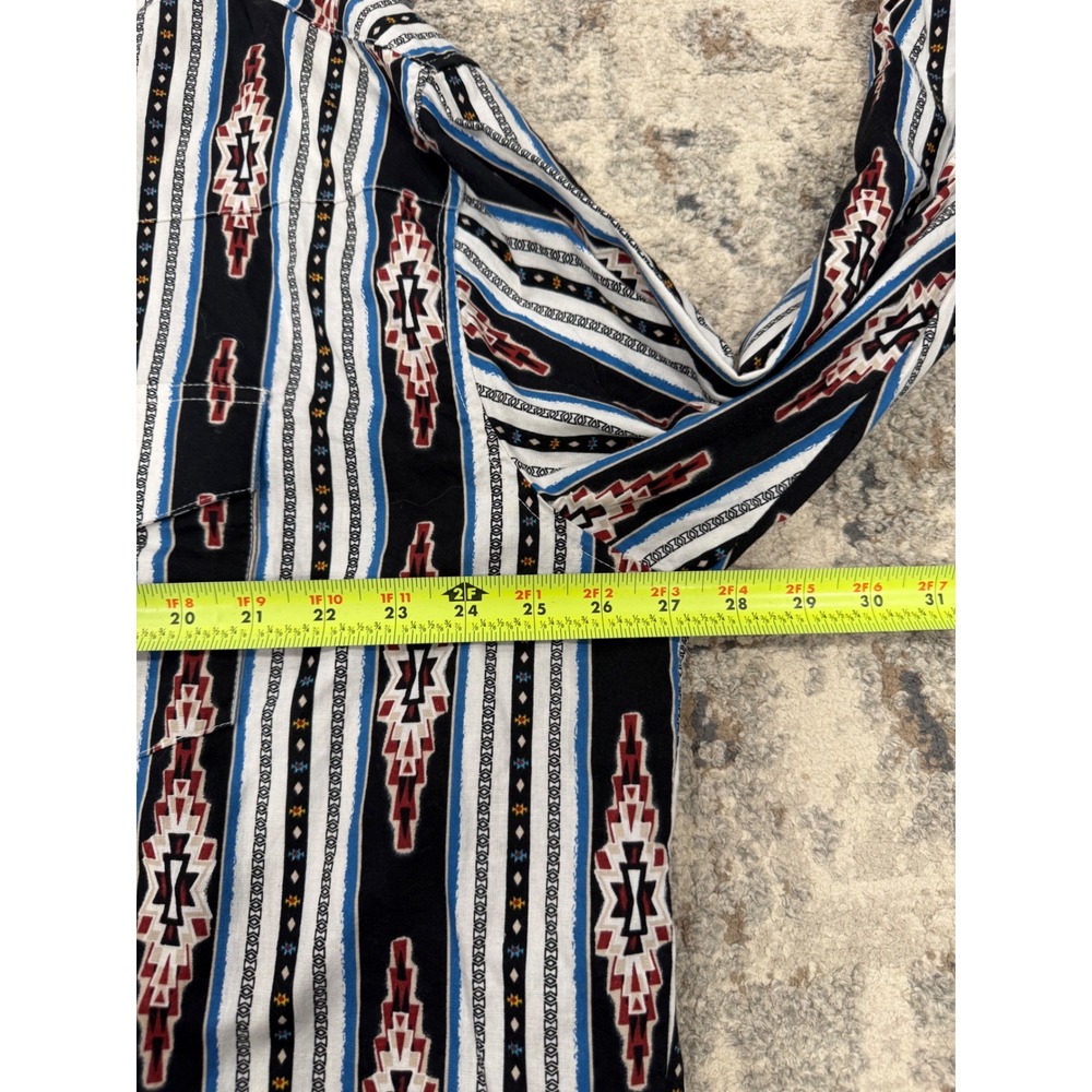 Wrangler Western Shirt Mens XXL Black Blue Aztec Stripe Pearl Snap Long Sleeve - Picture 7 of 9